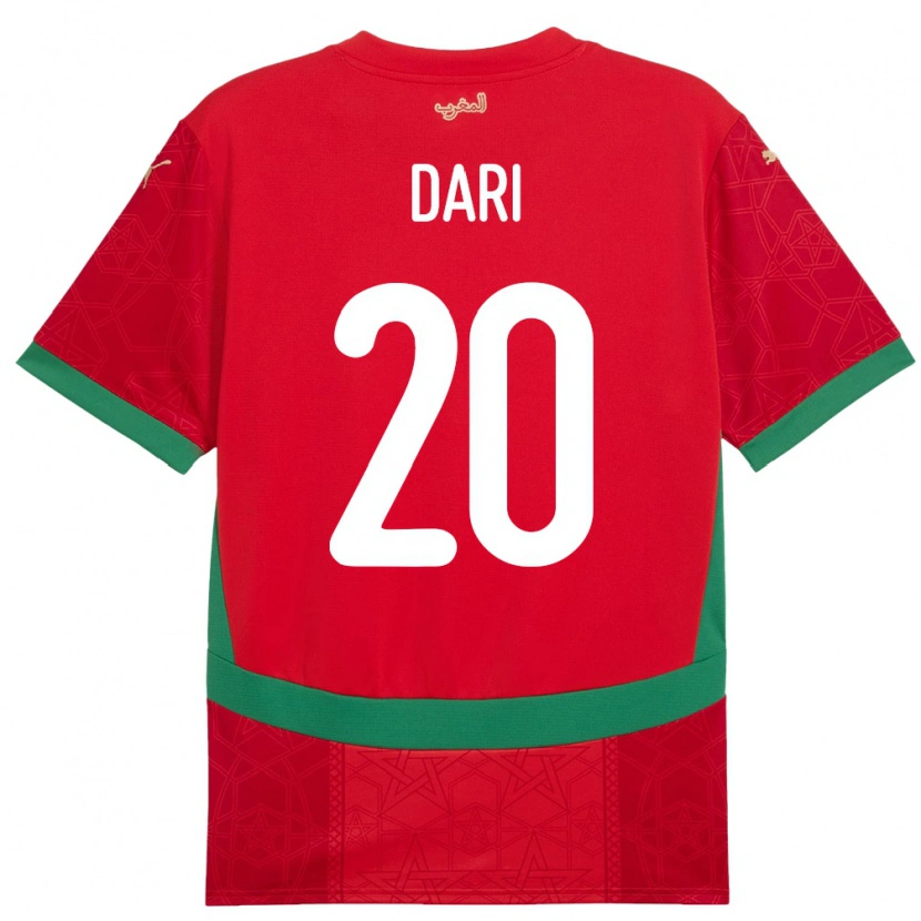 Danxen Femme Maillot Maroc Achraf Dari #20 Rouge Tenues Domicile 24-26 T-Shirt