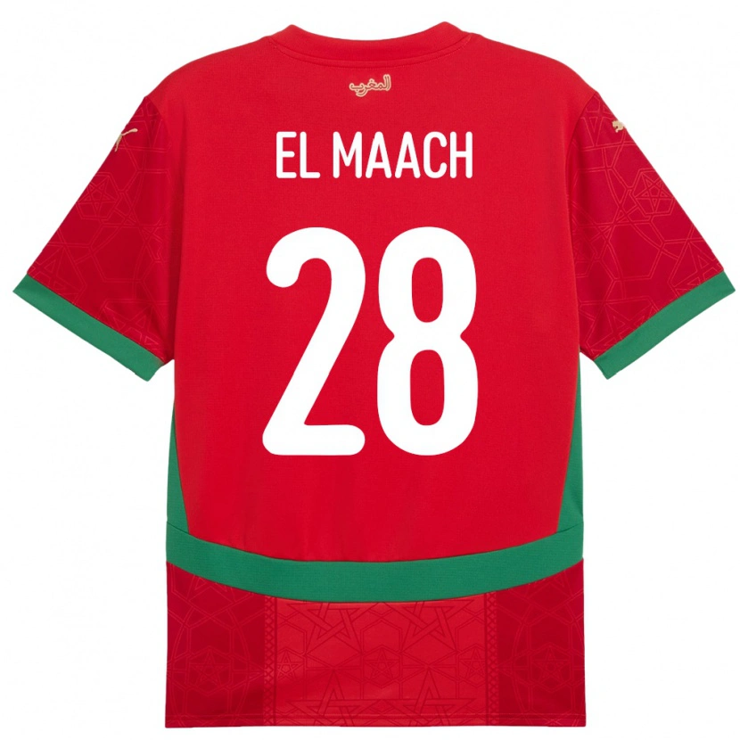 Danxen Femme Maillot Maroc Fouad El Maach #28 Rouge Tenues Domicile 24-26 T-Shirt