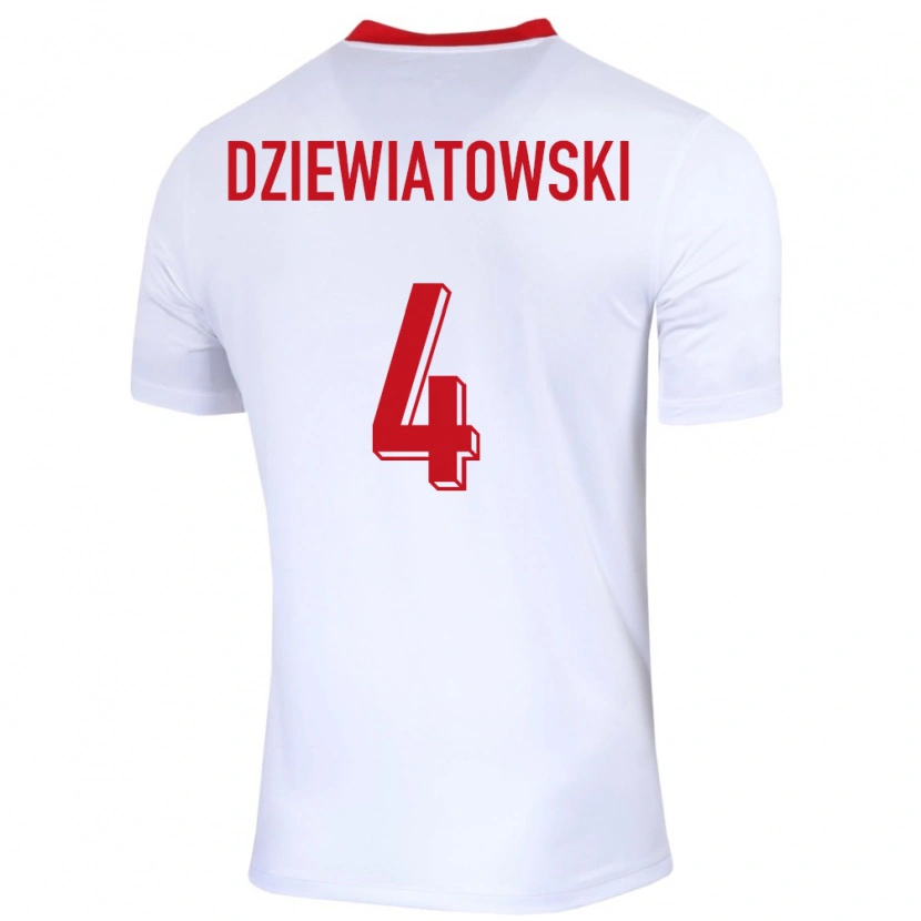 Danxen Femme Maillot Pologne Mateusz Dziewiatowski #4 Blanc Tenues Domicile 24-26 T-Shirt