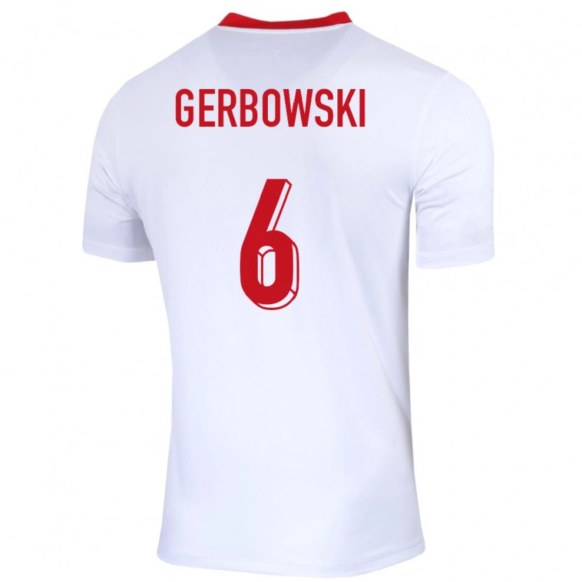 Danxen Femme Maillot Pologne Fryderyk Gerbowski #6 Blanc Tenues Domicile 24-26 T-Shirt