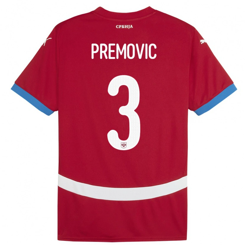Danxen Femme Maillot Serbie Relja Premovic #3 Rouge Tenues Domicile 24-26 T-Shirt
