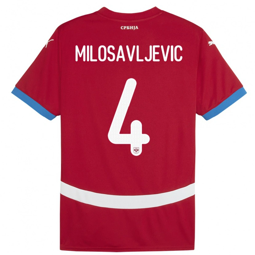 Danxen Femme Maillot Serbie Veljko Milosavljevic #4 Rouge Tenues Domicile 24-26 T-Shirt