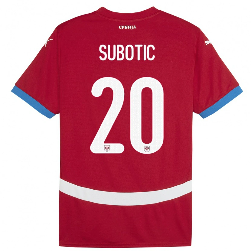 Danxen Femme Maillot Serbie Andrej Subotic #20 Rouge Tenues Domicile 24-26 T-Shirt