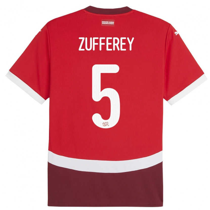 Danxen Femme Maillot Suisse Gil Zufferey #5 Rouge Tenues Domicile 24-26 T-Shirt