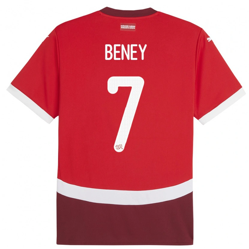 Danxen Femme Maillot Suisse Roméo Beney #7 Rouge Tenues Domicile 24-26 T-Shirt