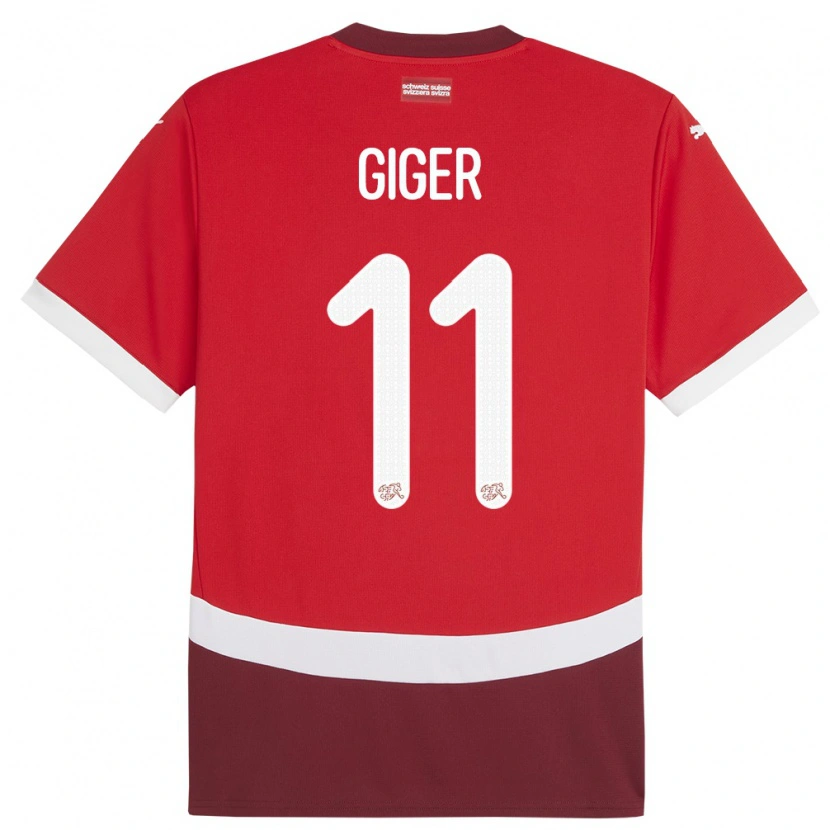 Danxen Femme Maillot Suisse Marc Giger #11 Rouge Tenues Domicile 24-26 T-Shirt