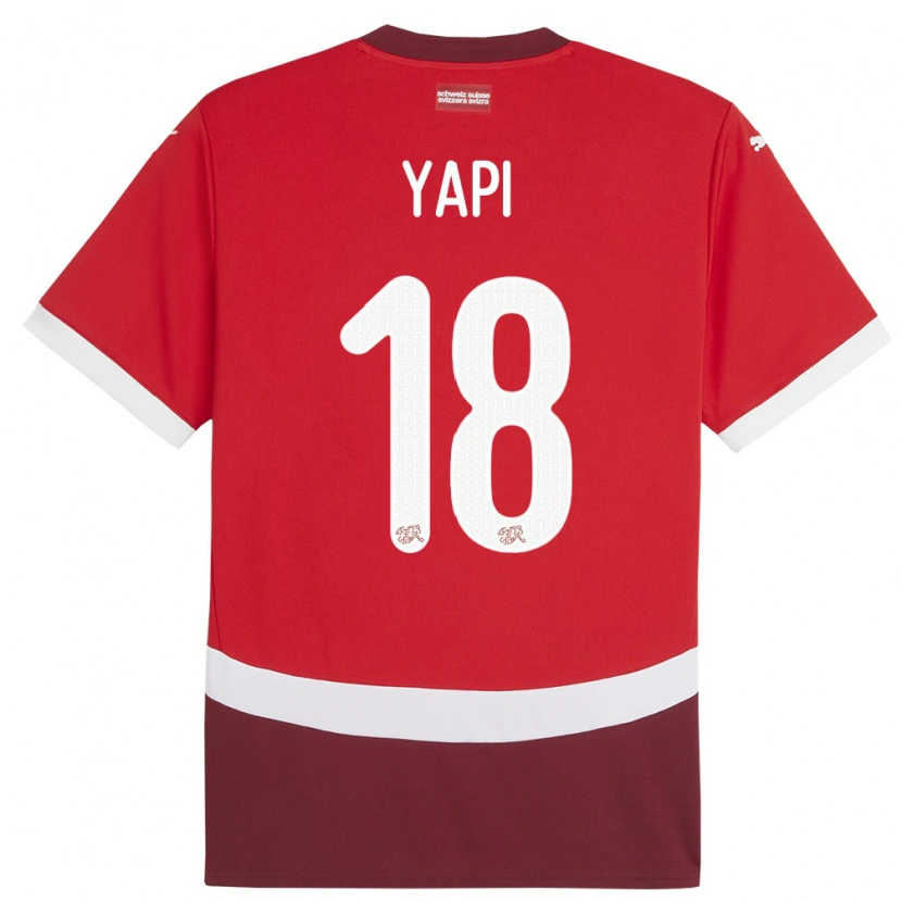 Danxen Femme Maillot Suisse Josue Yapi #18 Rouge Tenues Domicile 24-26 T-Shirt