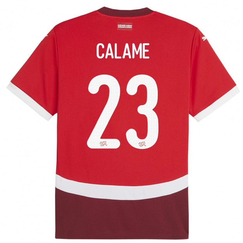 Danxen Femme Maillot Suisse Marouane Calame #23 Rouge Tenues Domicile 24-26 T-Shirt