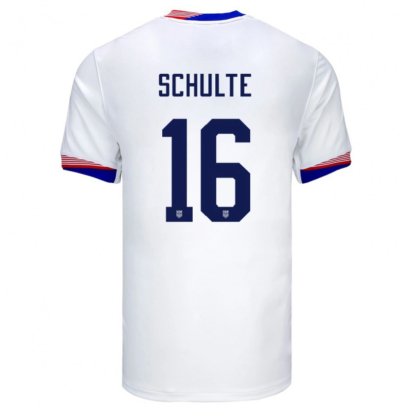 Danxen Femme Maillot États-Unis Patrick Schulte #16 Blanc Tenues Domicile 24-26 T-Shirt