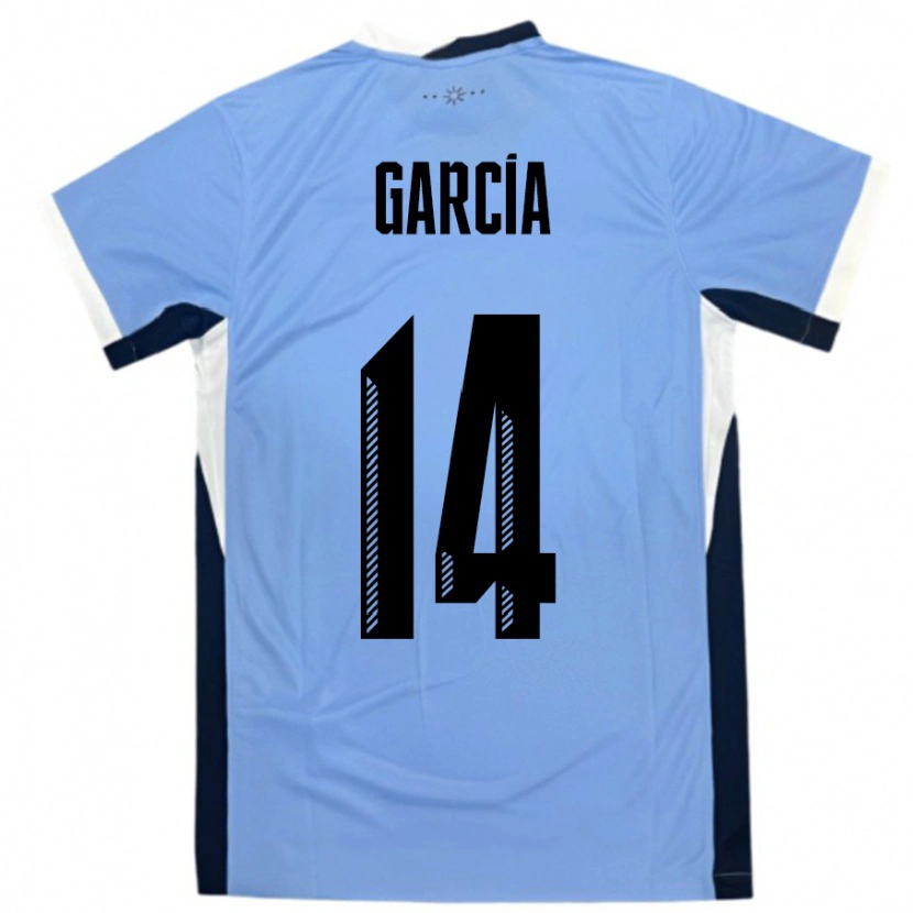 Danxen Femme Maillot Uruguay Damian Garcia #14 Blanc Noir Tenues Domicile 24-26 T-Shirt