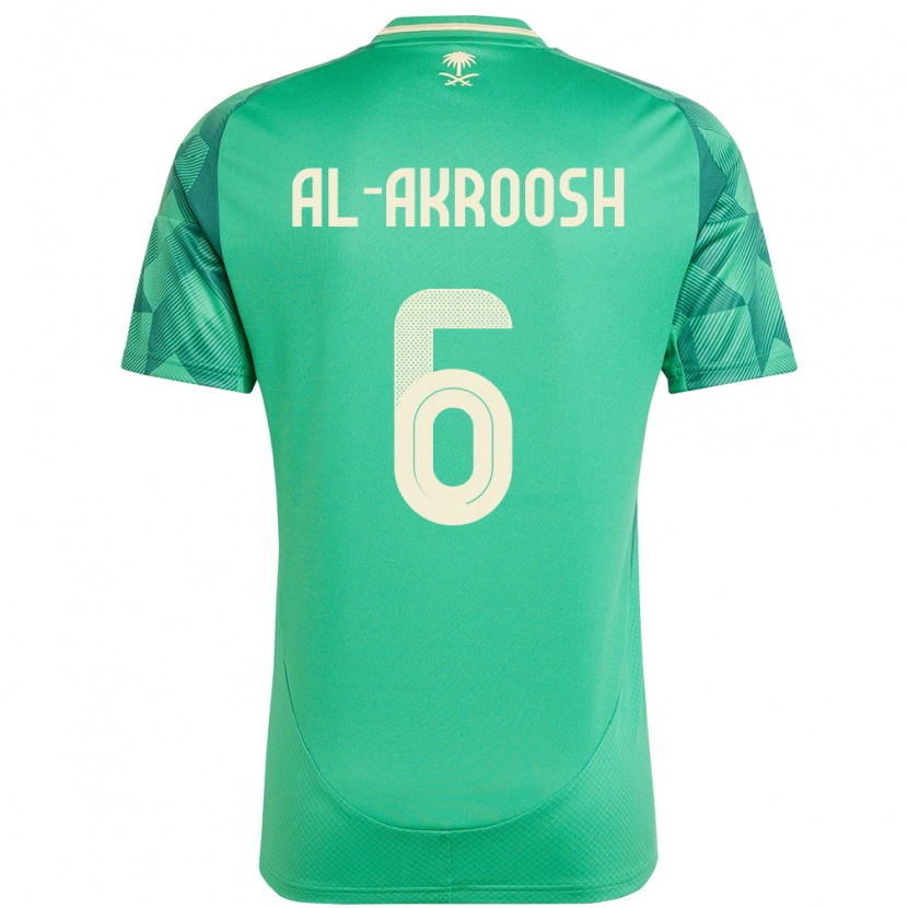 Danxen Femme Maillot Arabie Saoudite Hassan Al-Akroosh #6 Vert Tenues Domicile 24-26 T-Shirt