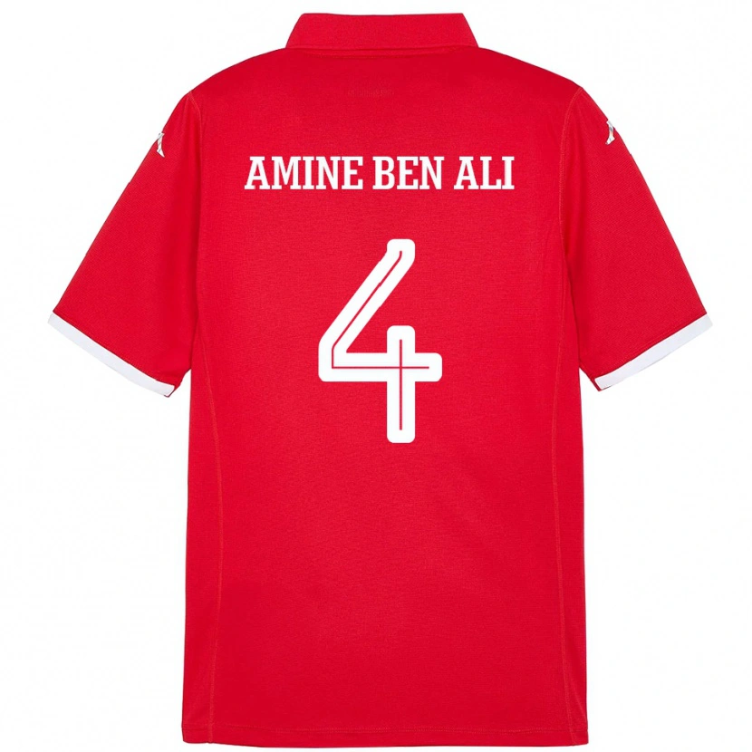 Danxen Femme Maillot Tunisie Mohamed Amine Ben Ali #4 Rouge Tenues Domicile 24-26 T-Shirt