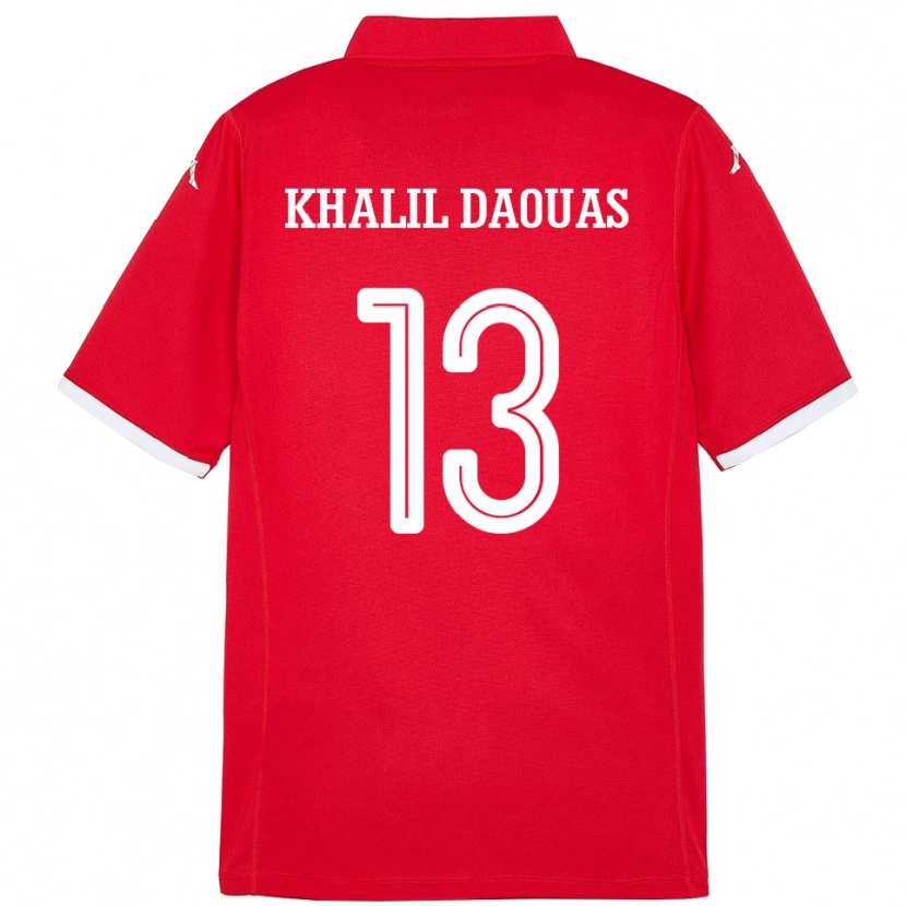 Danxen Femme Maillot Tunisie Mohamed Khalil Daouas #13 Rouge Tenues Domicile 24-26 T-Shirt