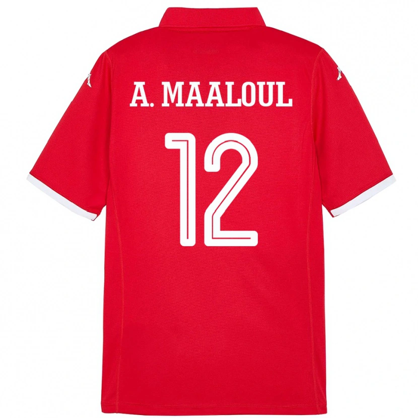 Danxen Femme Maillot Tunisie Ali Maaloul #12 Rouge Tenues Domicile 24-26 T-Shirt