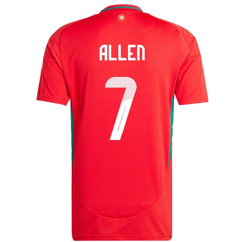 Danxen Femme Maillot Pays De Galles Joe Allen #7 Rouge Tenues Domicile 24-26 T-Shirt