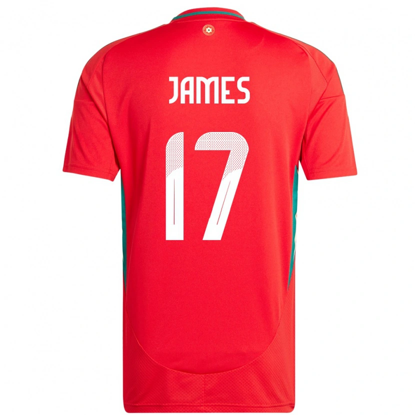 Danxen Femme Maillot Pays De Galles Jordan James #17 Rouge Tenues Domicile 24-26 T-Shirt