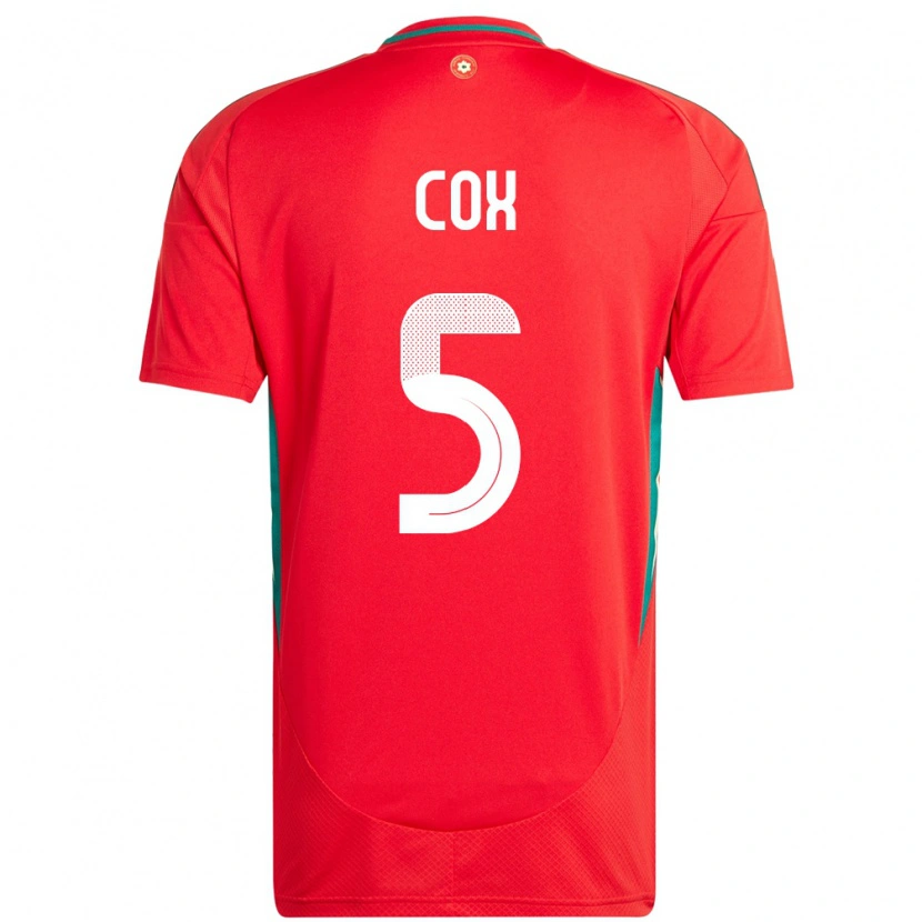 Danxen Femme Maillot Pays De Galles Daniel Cox #5 Rouge Tenues Domicile 24-26 T-Shirt