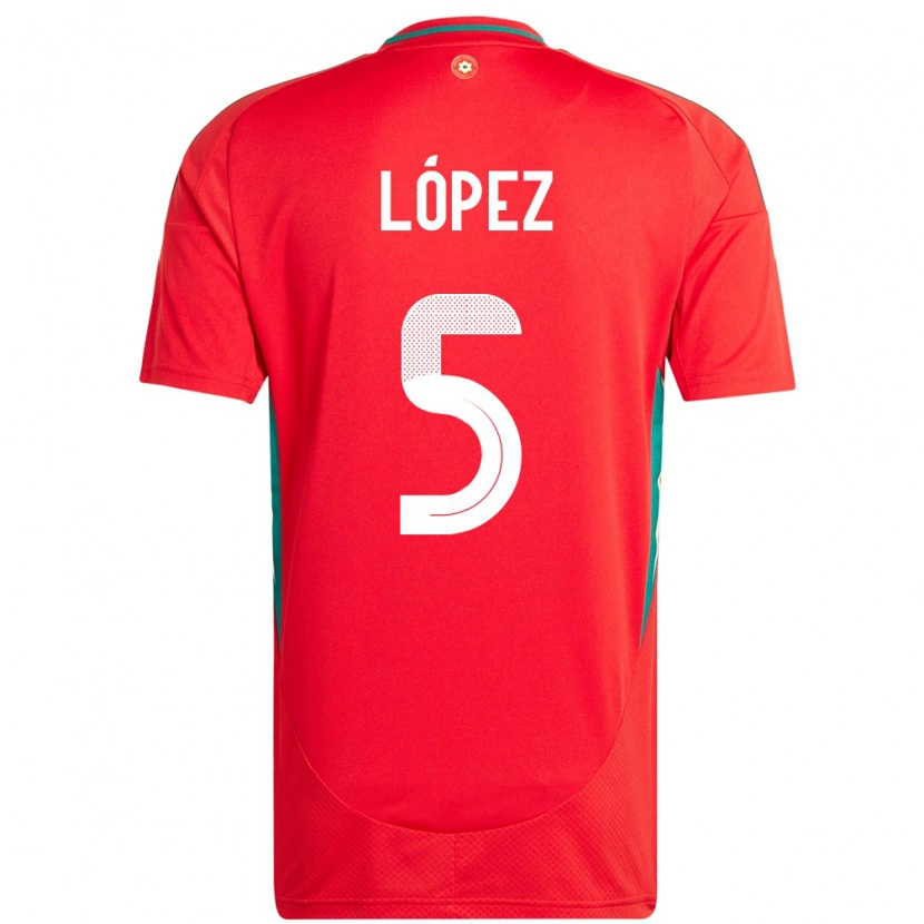 Danxen Femme Maillot Pays De Galles Pablo López #5 Rouge Tenues Domicile 24-26 T-Shirt