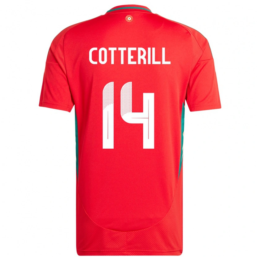Danxen Femme Maillot Pays De Galles Joel Cotterill #14 Rouge Tenues Domicile 24-26 T-Shirt