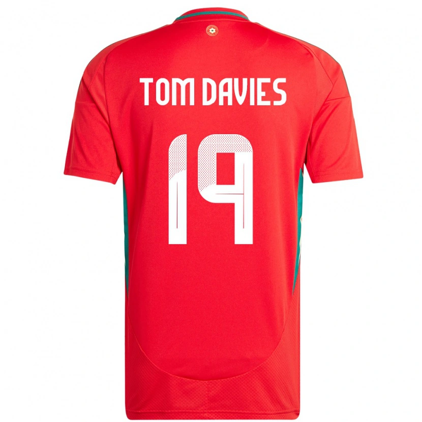 Danxen Femme Maillot Pays De Galles Tom Davies #19 Rouge Tenues Domicile 24-26 T-Shirt