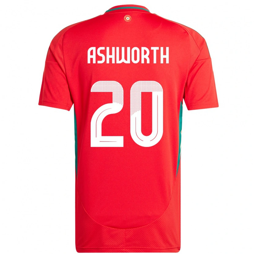 Danxen Femme Maillot Pays De Galles Zac Ashworth #20 Rouge Tenues Domicile 24-26 T-Shirt