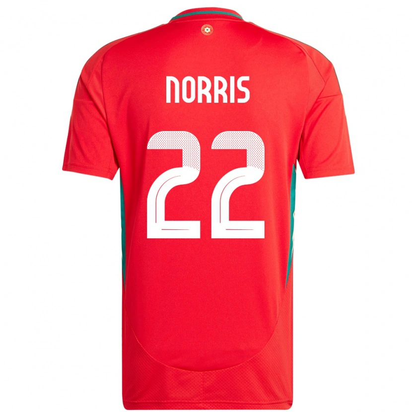 Danxen Femme Maillot Pays De Galles Jacob Norris #22 Rouge Tenues Domicile 24-26 T-Shirt