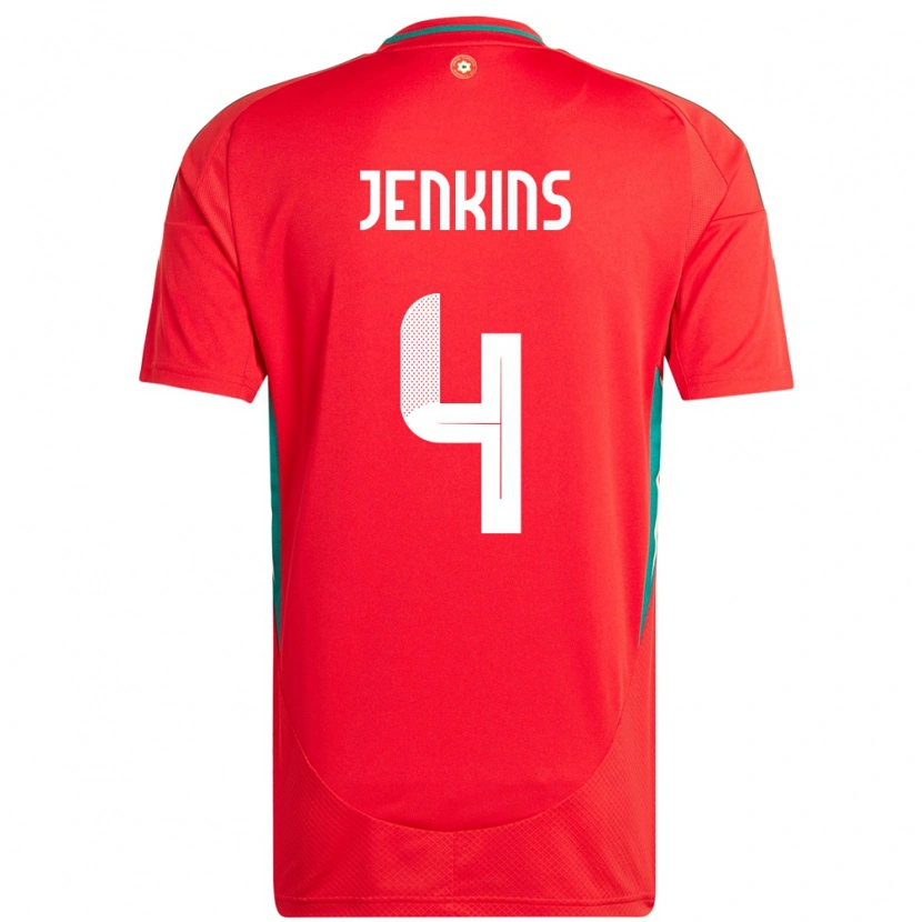 Danxen Femme Maillot Pays De Galles Shaunna Jenkins #4 Rouge Tenues Domicile 24-26 T-Shirt