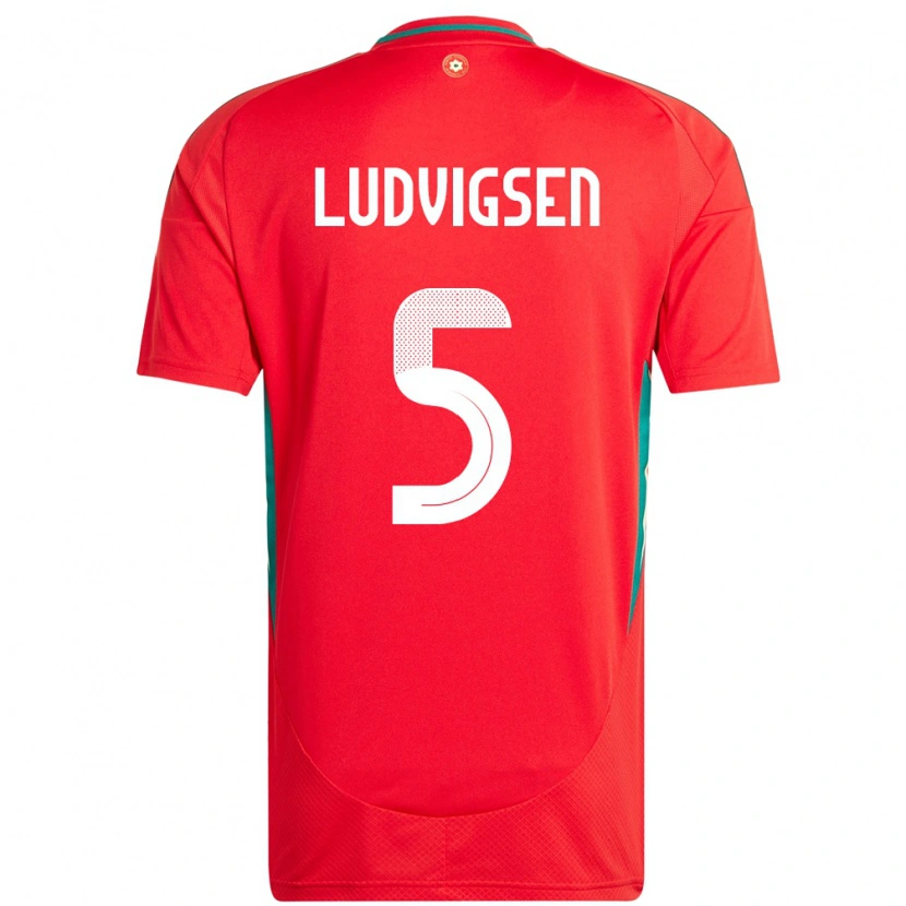 Danxen Femme Maillot Pays De Galles Kai Ludvigsen #5 Rouge Tenues Domicile 24-26 T-Shirt