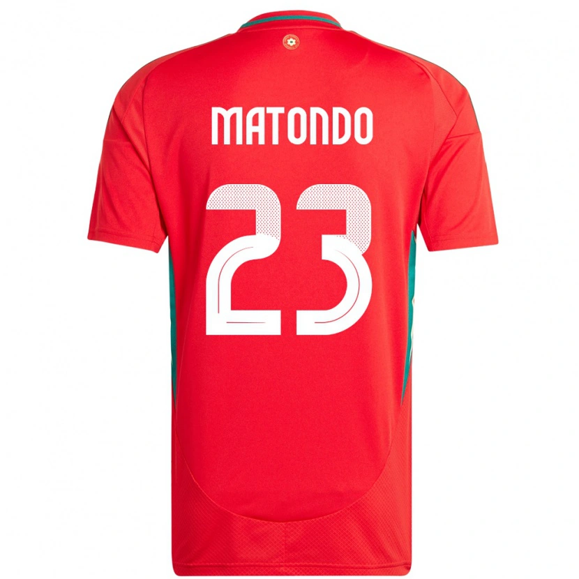 Danxen Femme Maillot Pays De Galles Rabbi Matondo #23 Rouge Tenues Domicile 24-26 T-Shirt