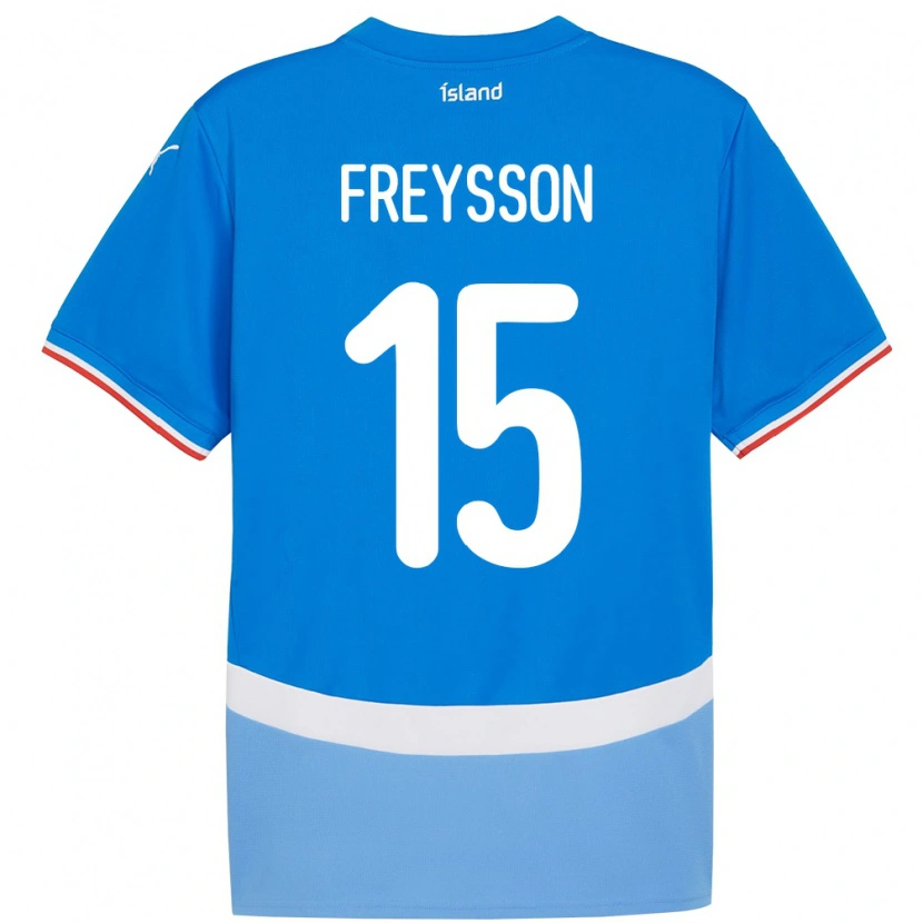 Danxen Femme Maillot Islande Fjölnir Freysson #15 Bleu Tenues Domicile 24-26 T-Shirt