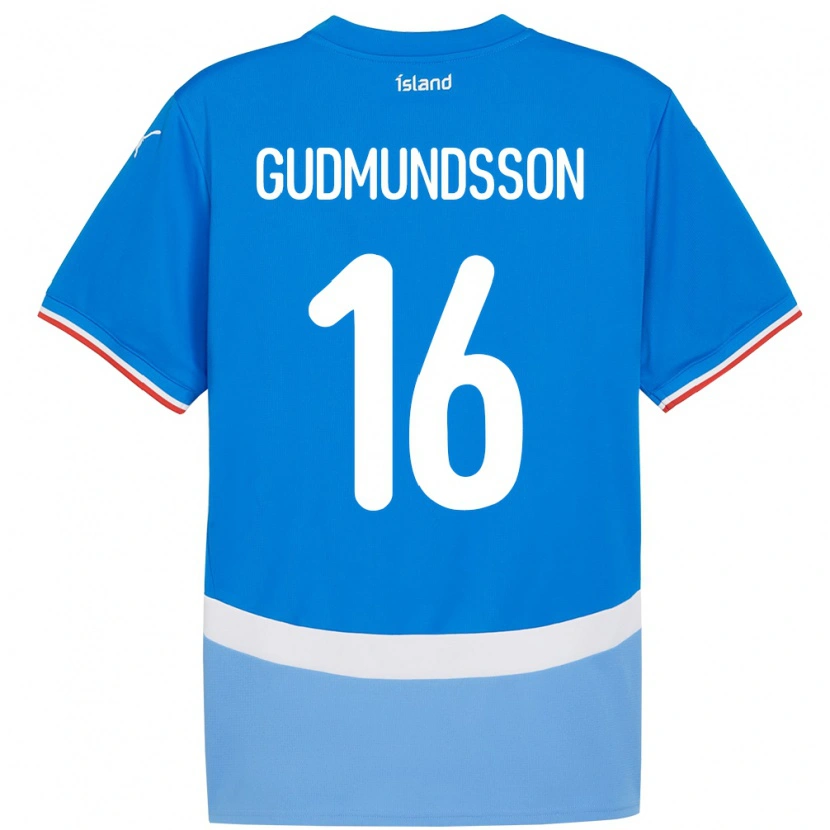Danxen Femme Maillot Islande Jón Breki Gudmundsson #16 Bleu Tenues Domicile 24-26 T-Shirt