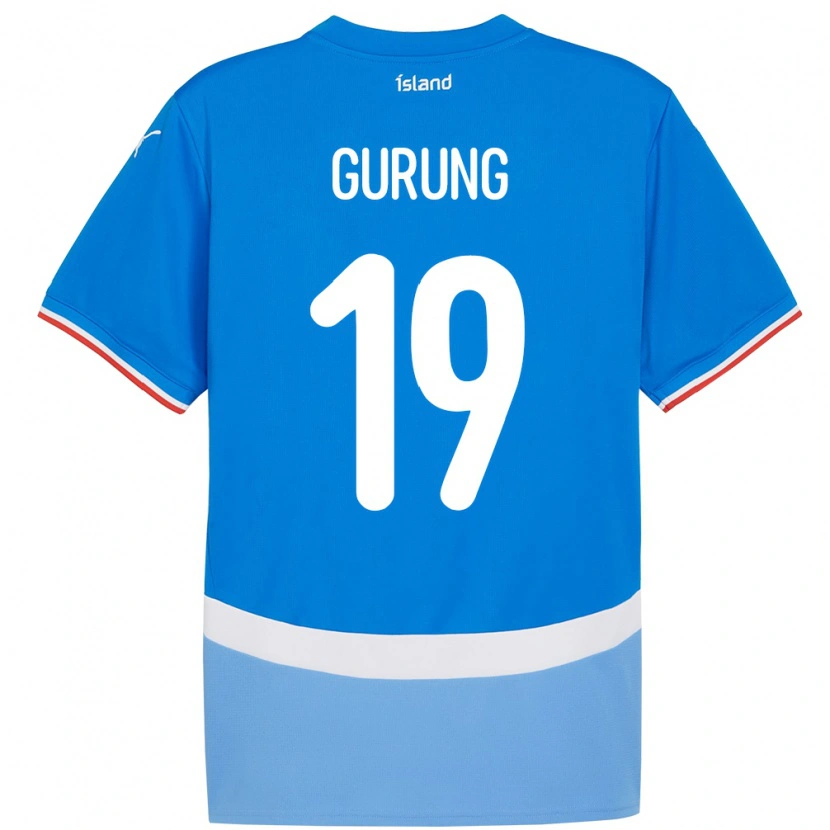Danxen Femme Maillot Islande Karan Gurung #19 Bleu Tenues Domicile 24-26 T-Shirt