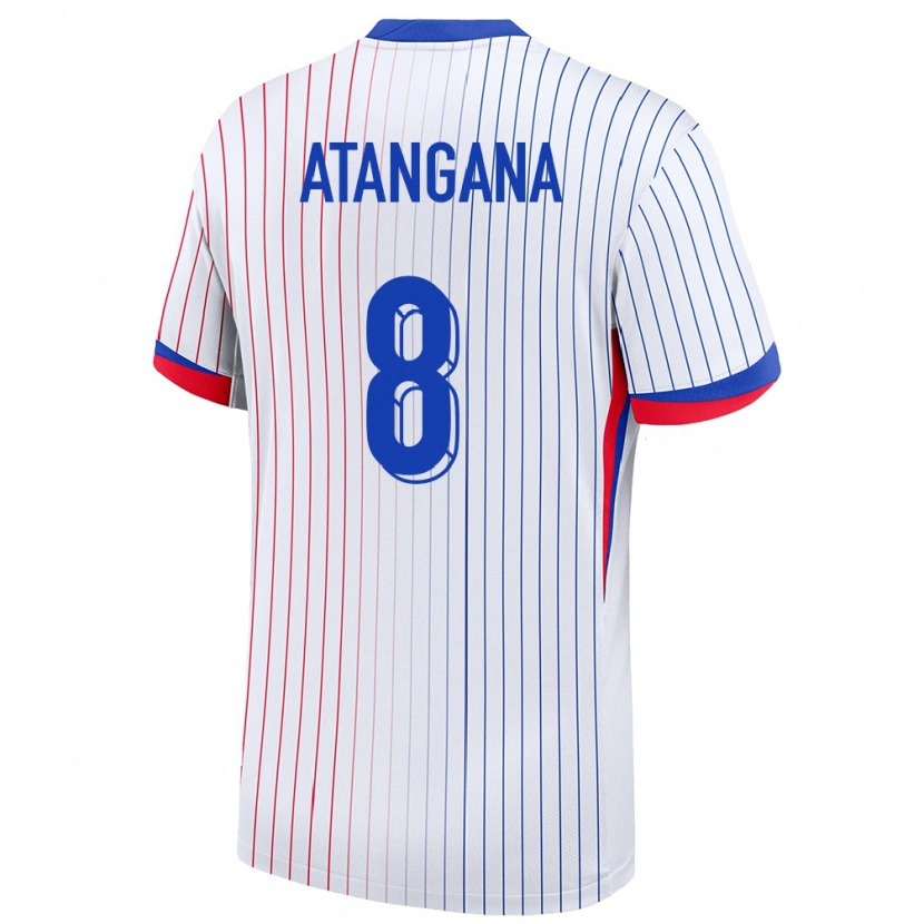 Danxen Femme Maillot France Valentin Atangana #8 Blanc Tenues Extérieur 24-26 T-Shirt