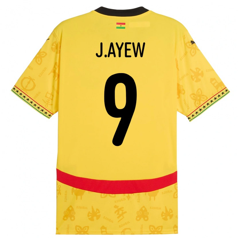Danxen Femme Maillot Ghana Jordan Ayew #9 Jaune Tenues Extérieur 24-26 T-Shirt