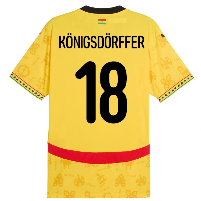 Danxen Femme Maillot Ghana Ransford Königsdörffer #18 Jaune Tenues Extérieur 24-26 T-Shirt
