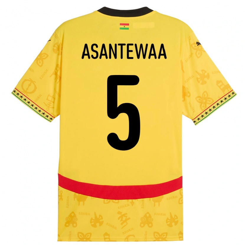 Danxen Femme Maillot Ghana Grace Asantewaa #5 Jaune Tenues Extérieur 24-26 T-Shirt