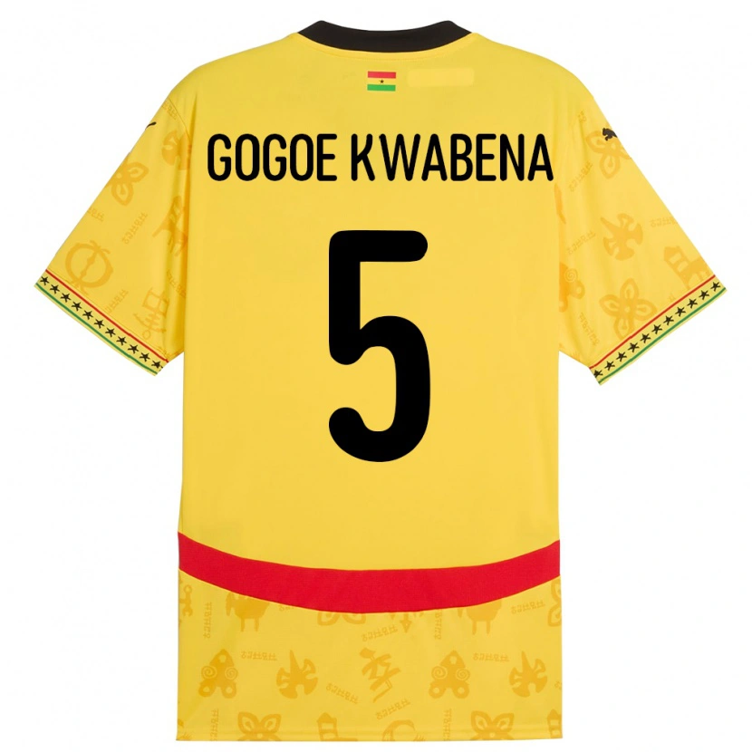 Danxen Femme Maillot Ghana Boahen Gogoe Kwabena #5 Jaune Tenues Extérieur 24-26 T-Shirt