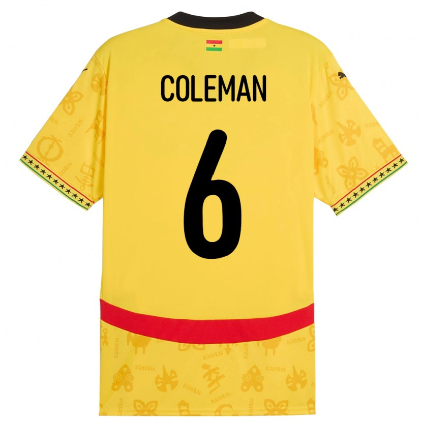 Danxen Femme Maillot Ghana Ellen Coleman #6 Jaune Tenues Extérieur 24-26 T-Shirt