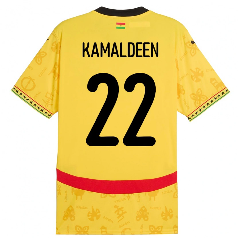 Danxen Femme Maillot Ghana Kamaldeen Sulemana #22 Jaune Tenues Extérieur 24-26 T-Shirt
