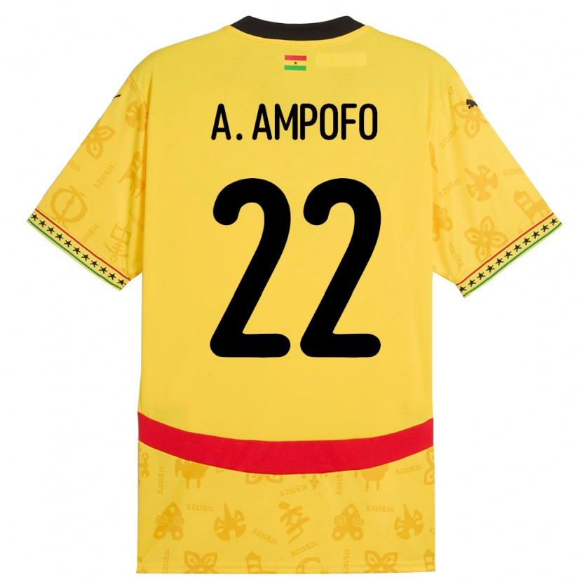 Danxen Femme Maillot Ghana Eugene Amankwah Ampofo #22 Jaune Tenues Extérieur 24-26 T-Shirt