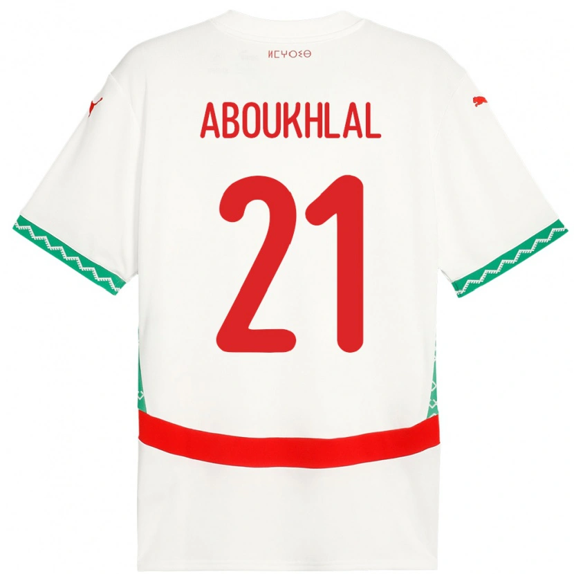 Danxen Femme Maillot Maroc Zakaria Aboukhlal #21 Blanc Tenues Extérieur 24-26 T-Shirt