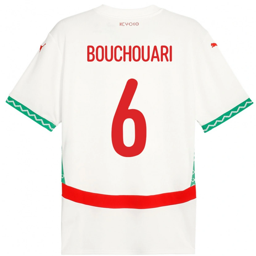 Danxen Femme Maillot Maroc Benjamin Bouchouari #6 Blanc Tenues Extérieur 24-26 T-Shirt