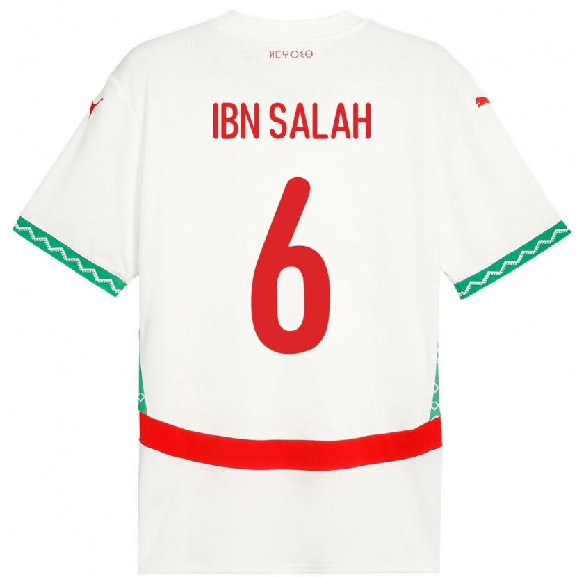 Danxen Femme Maillot Maroc Oualid Ibn Salah #6 Blanc Tenues Extérieur 24-26 T-Shirt