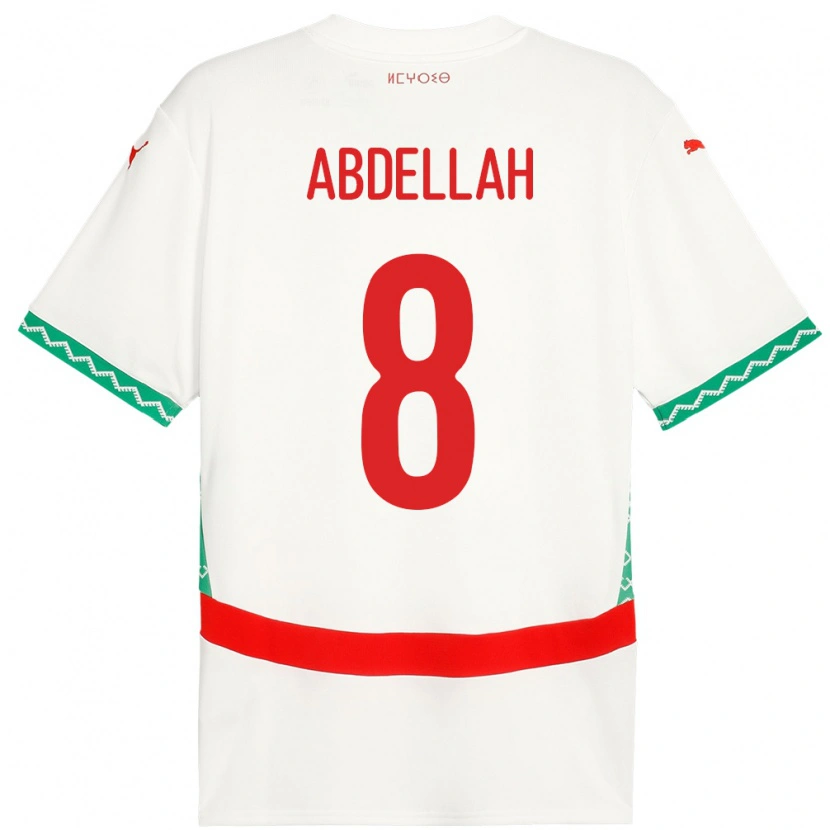 Danxen Femme Maillot Maroc Abdellah Ouazane #8 Blanc Tenues Extérieur 24-26 T-Shirt