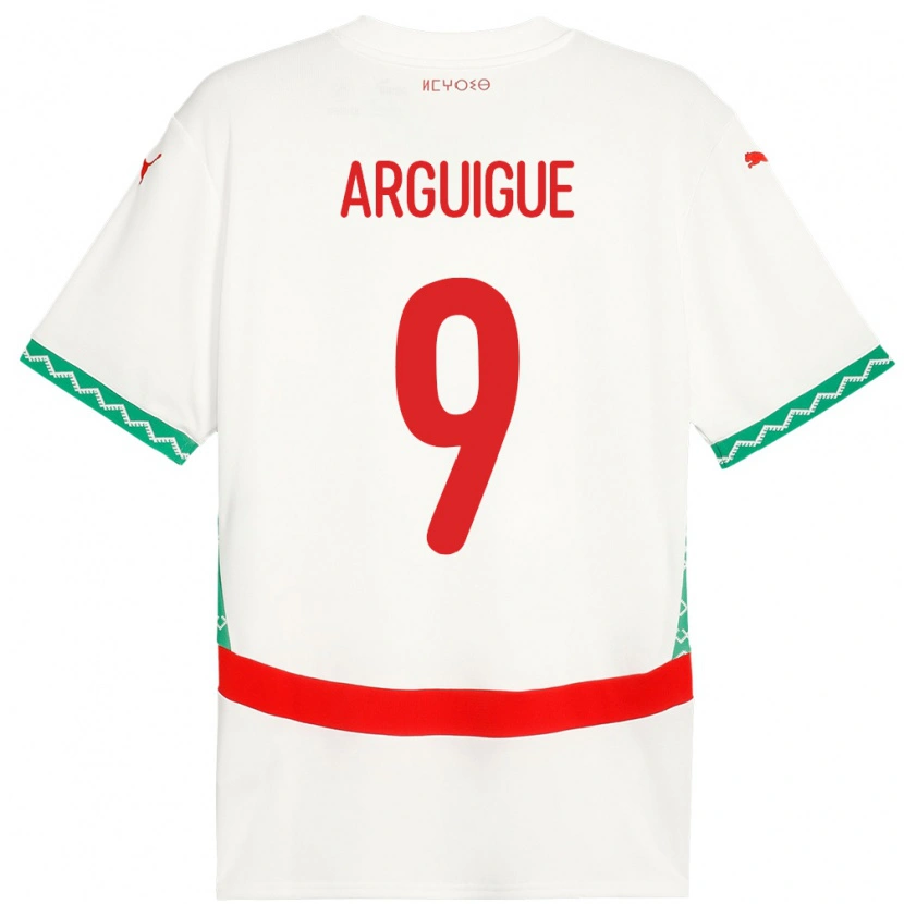 Danxen Femme Maillot Maroc Ayman Arguigue #9 Blanc Tenues Extérieur 24-26 T-Shirt