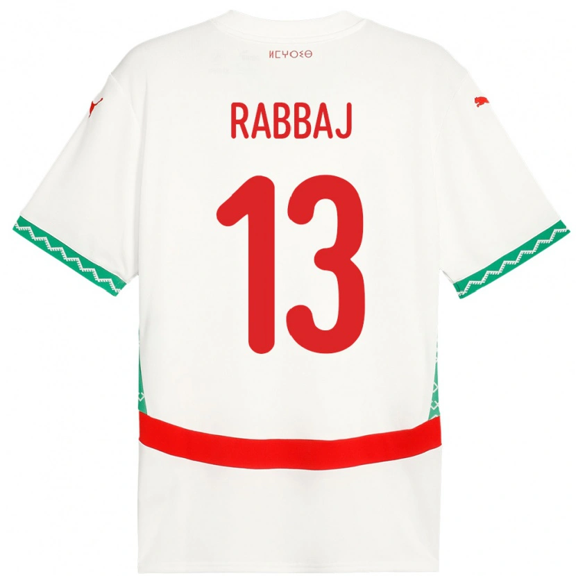 Danxen Femme Maillot Maroc Yusuf Rabbaj #13 Blanc Tenues Extérieur 24-26 T-Shirt