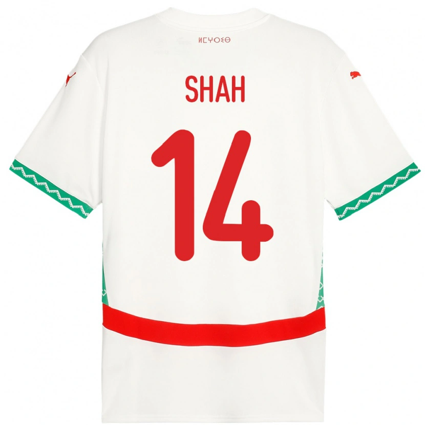 Danxen Femme Maillot Maroc Bilal Shah #14 Blanc Tenues Extérieur 24-26 T-Shirt