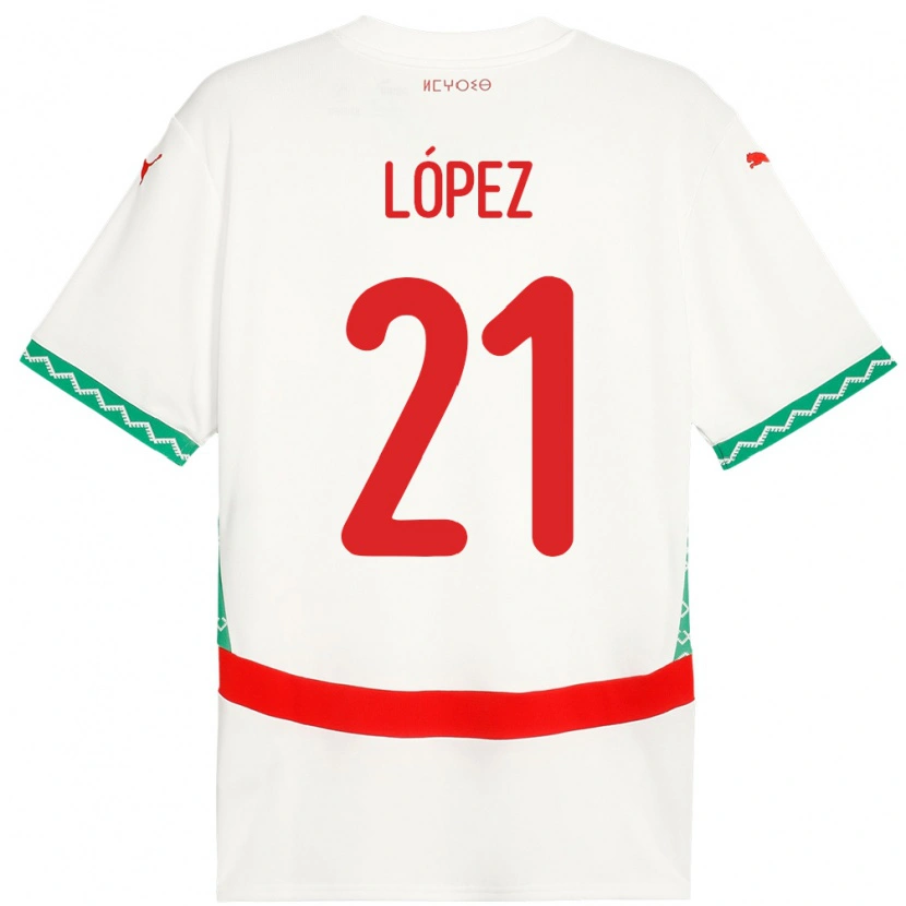 Danxen Femme Maillot Maroc Mani López #21 Blanc Tenues Extérieur 24-26 T-Shirt