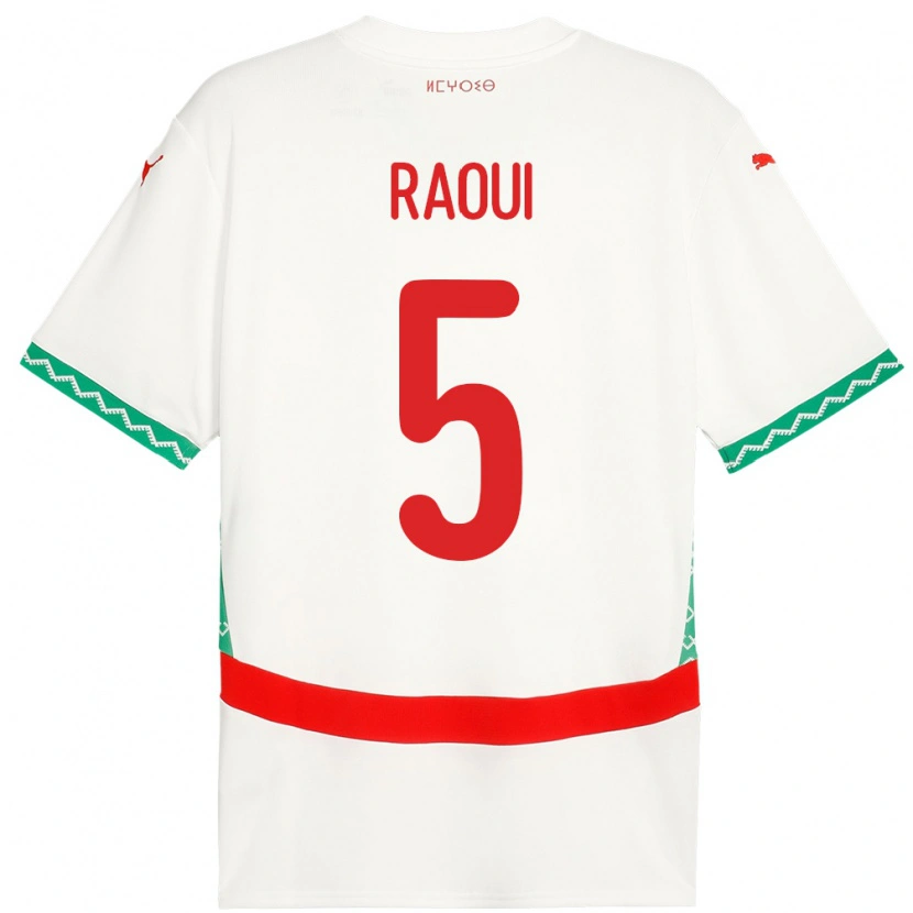 Danxen Femme Maillot Maroc Oussama Raoui #5 Blanc Tenues Extérieur 24-26 T-Shirt