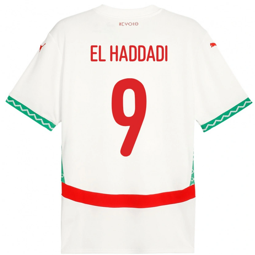 Danxen Femme Maillot Maroc Munir El Haddadi #9 Blanc Tenues Extérieur 24-26 T-Shirt